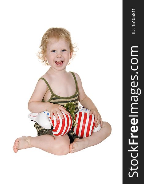 Girl with boxing gloves on white background