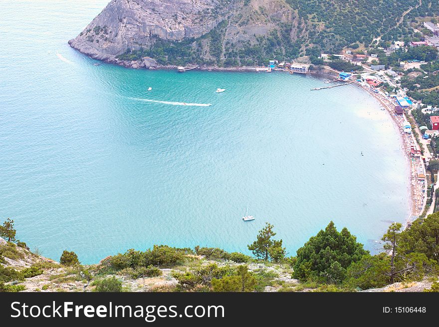 Beautiful view on bay with beach in Crimea, Novyi Svet.