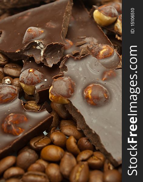 Delicious close-up of chocolate and coffee