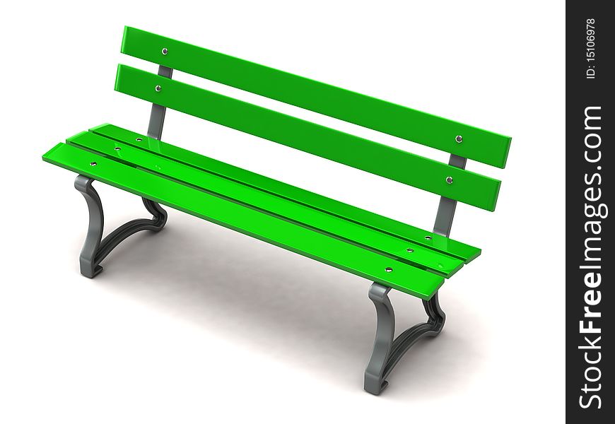 Green bench isolated on white backgroun