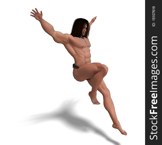 The apeman out of the jungle. 3D rendering with clipping path and shadow over white