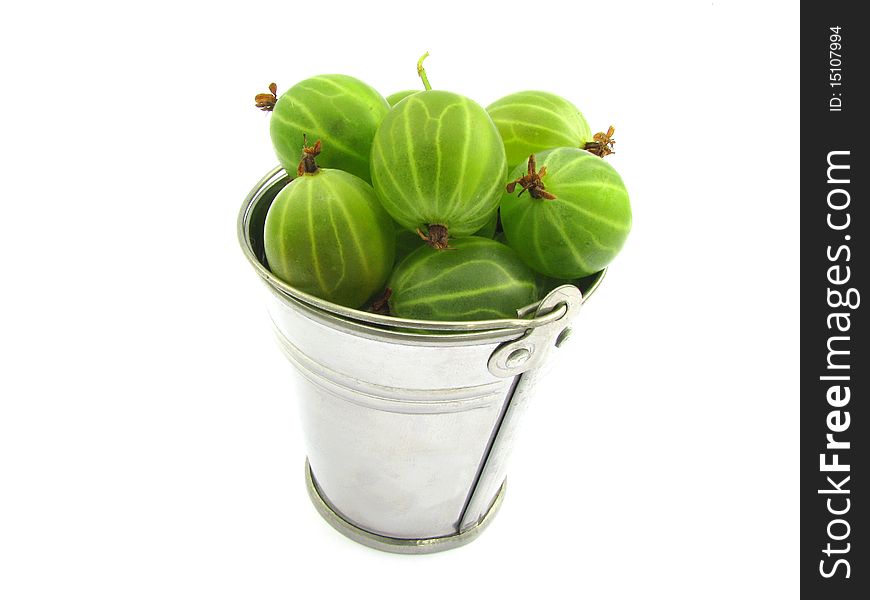 Berries of gooseberry are in a bucket