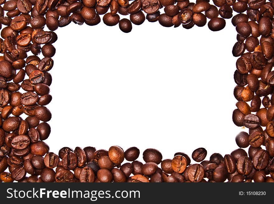 Coffee beans frame isolated in white background