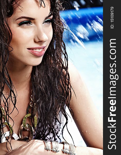 Young woman in the pool. vacations and travel. Young woman in the pool. vacations and travel