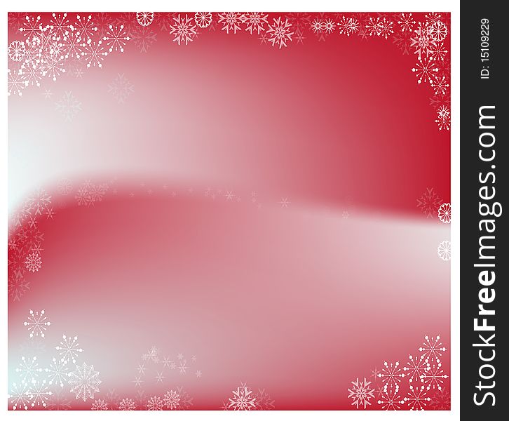 Christmas snowflakes various size on frosty reddish background