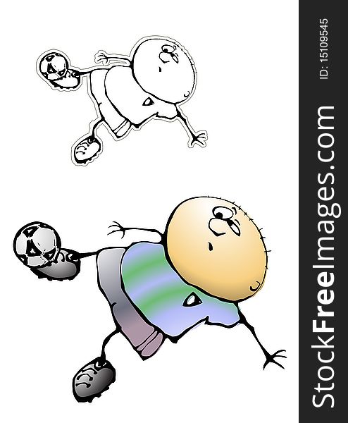 Sketching of the funny soccer man. Sketching of the funny soccer man