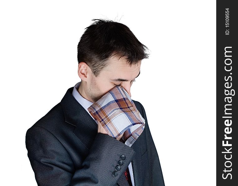 Portrait of depressed businessman drying the eyes. Portrait of depressed businessman drying the eyes