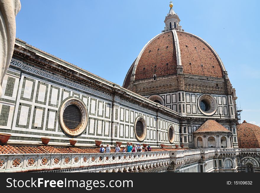 Tourists on The Duomo Rooftop Tour, Florence - as seen from The Campanile. Tourists on The Duomo Rooftop Tour, Florence - as seen from The Campanile