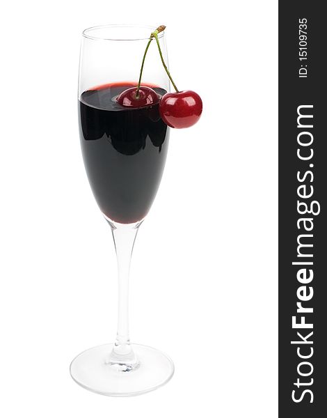 Glass Of Wine And Fresh Cherries