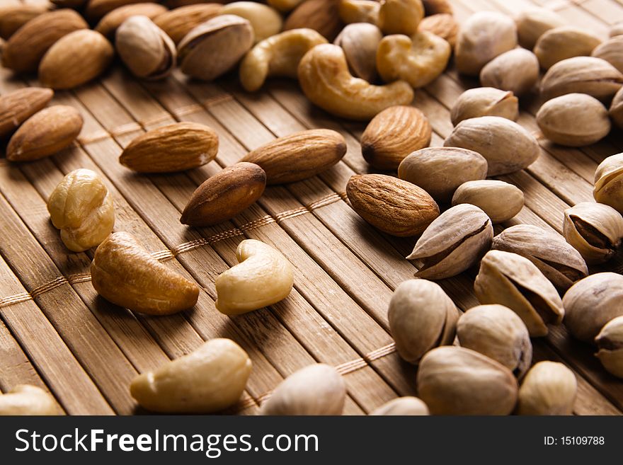 Cashew, almond and pistachios macro photo. Cashew, almond and pistachios macro photo