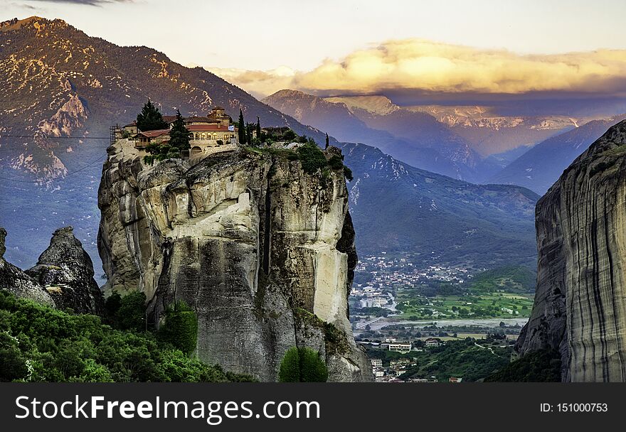 Monastery On Top Of Mountain In Meteora