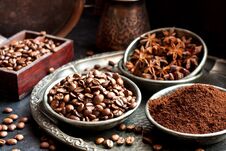 Roasted Coffee Beans And Ground Coffee Stock Photos Roasted Coffee Beans And Ground Coffee Stock Photos