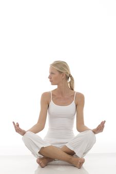 A Young Caucasian Woman Dressed In White Sitting C Royalty Free Stock Images A Young Caucasian Woman Dressed In White Sitting C Royalty Free Stock Images