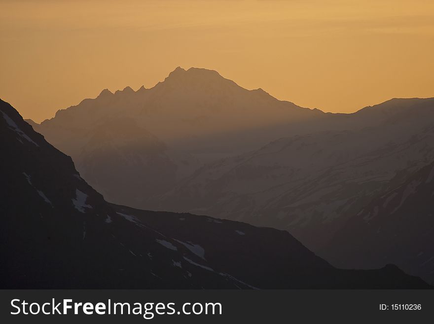 Sunset in mountains