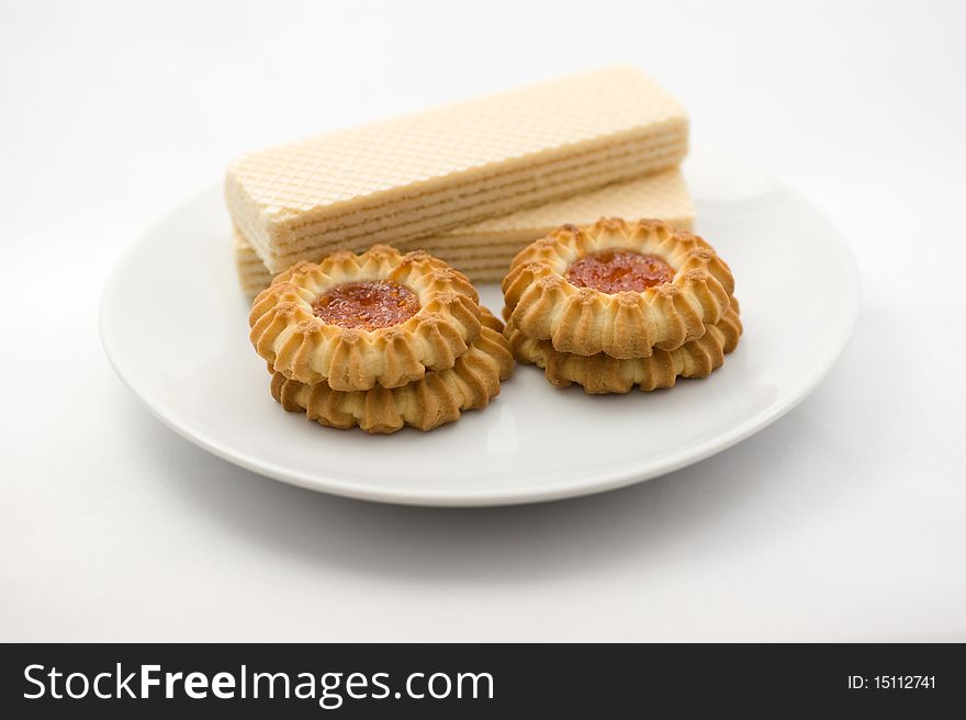 Sweet cookies with fruit butter and waffles. Sweet cookies with fruit butter and waffles