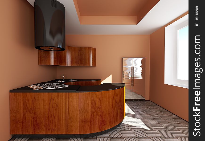 Modern beautiful kitchen.(3d rendering )