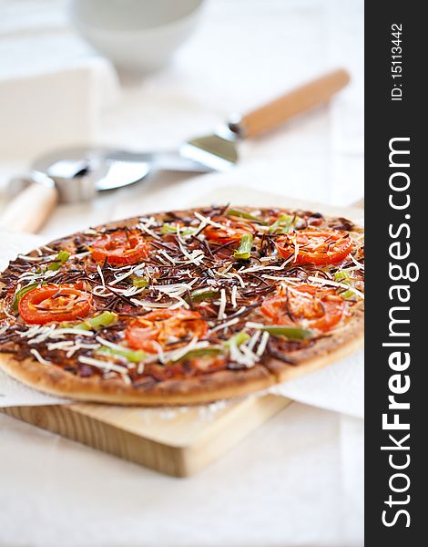 Tasty pizza with tomato chesse olive and pepper