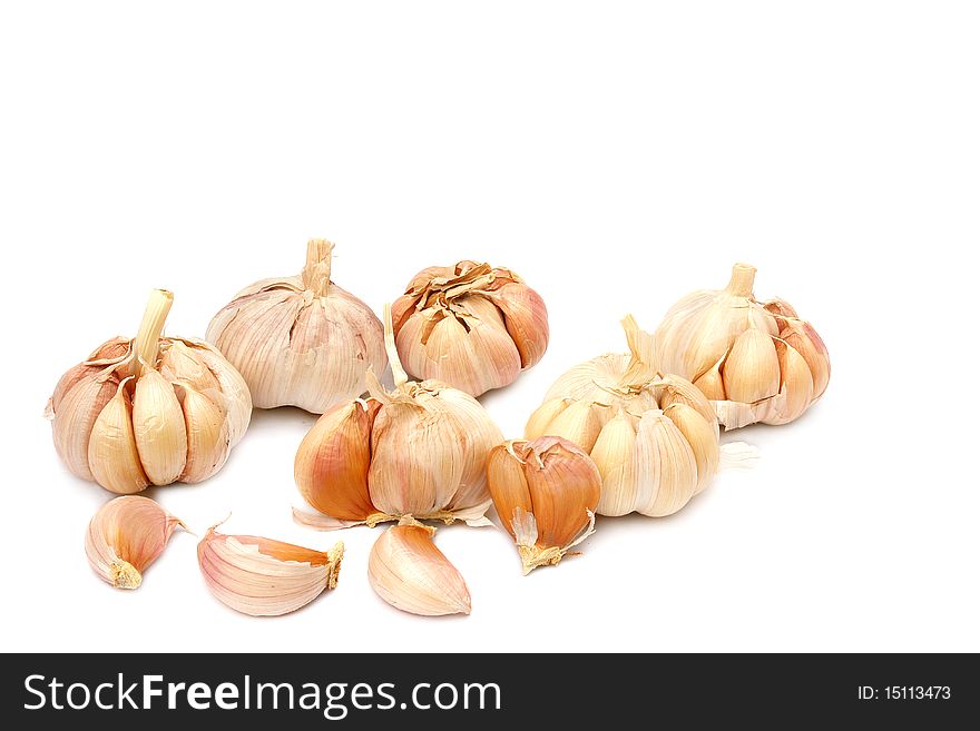 Healthy white vegetable garlic isolated white on background