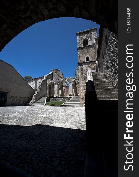 Ancient arch in church, each one town doors. Ancient arch in church, each one town doors