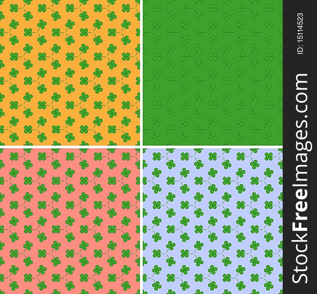Seamless texture with green leaves Four-leaf clover on a colored background. Seamless texture with green leaves Four-leaf clover on a colored background