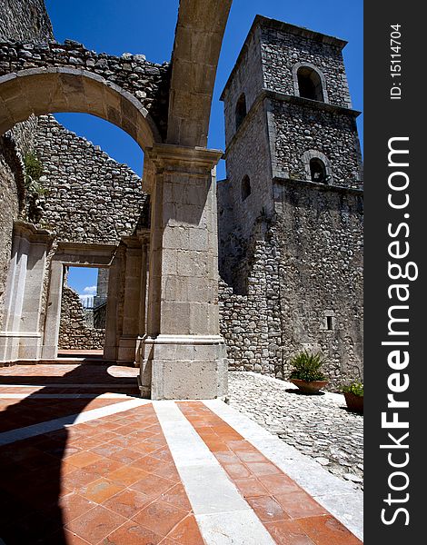 Ancient arch in church, each one town doors. Ancient arch in church, each one town doors