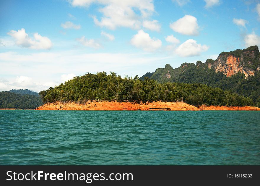 High cliffs on the tropical island. Exotic tropical landscape.