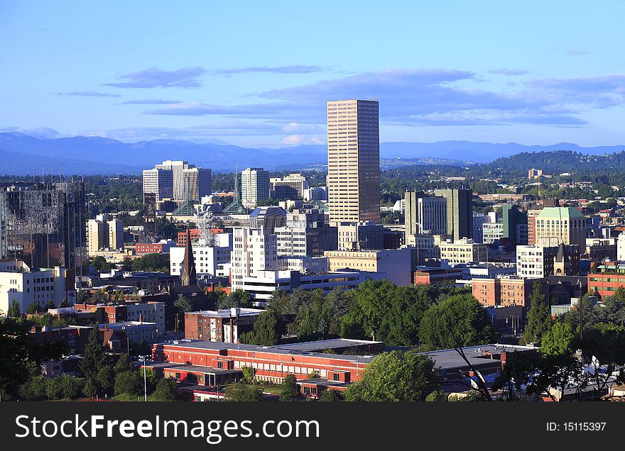 Portland Oregon at sunset.