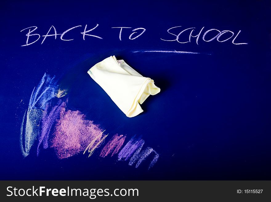 New school year begins - written on blue chalkboard. New school year begins - written on blue chalkboard