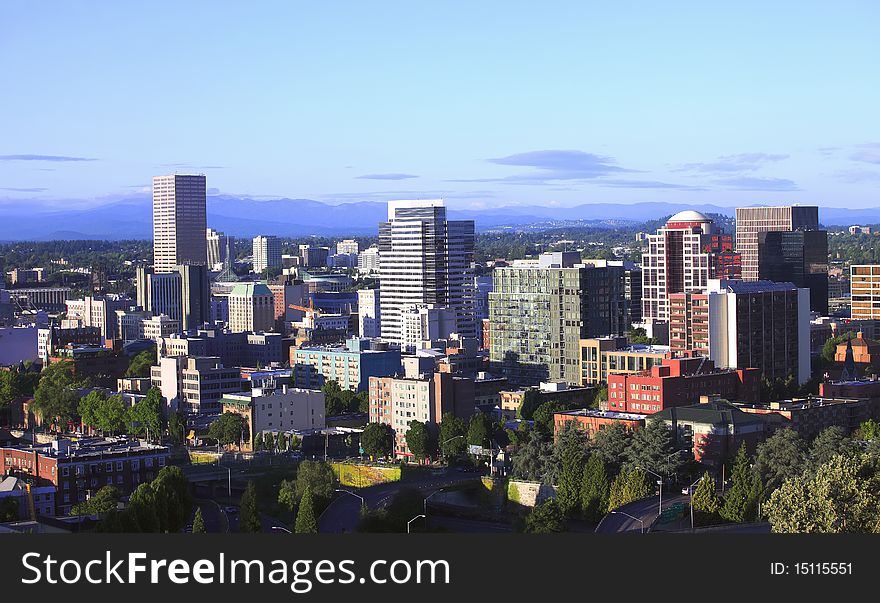 A view of the city skyline at sunset, Portland Oregon NW. A view of the city skyline at sunset, Portland Oregon NW.