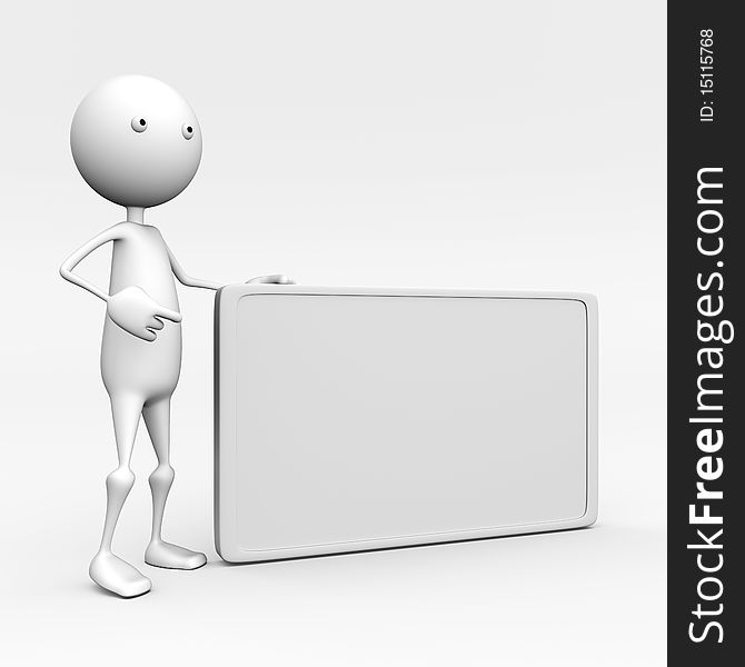 3d character is a blank board on a white background