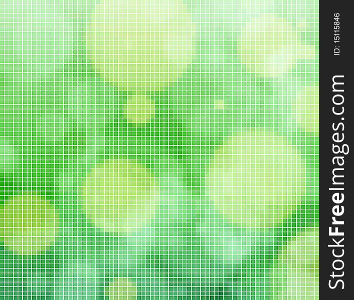 Green tiled background with light spots.