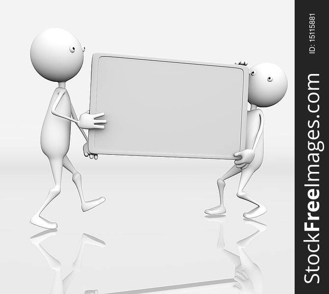 Two 3D characters are blank board on a white background. Two 3D characters are blank board on a white background