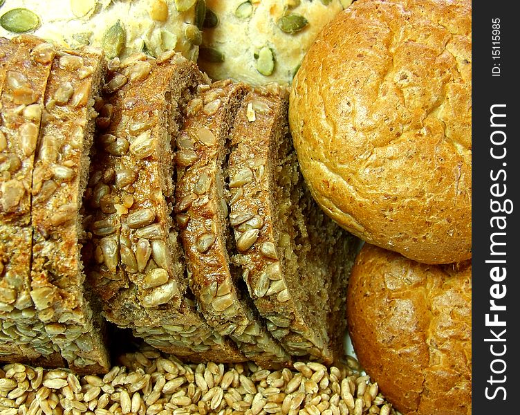 Assortment of baked bread and grains. Assortment of baked bread and grains