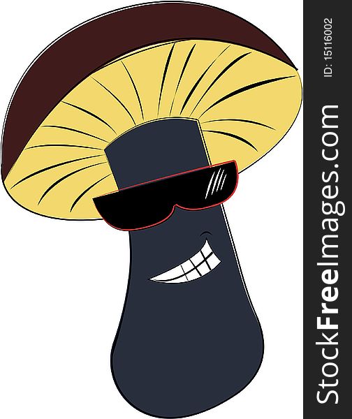 Funny cartoon mushroom with glasses