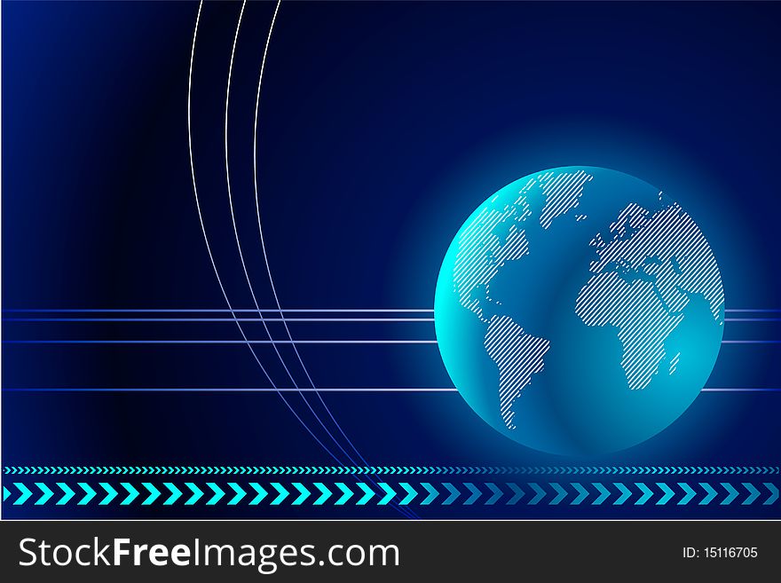 Earth on Abstract techno blue Background. Earth on Abstract techno blue Background