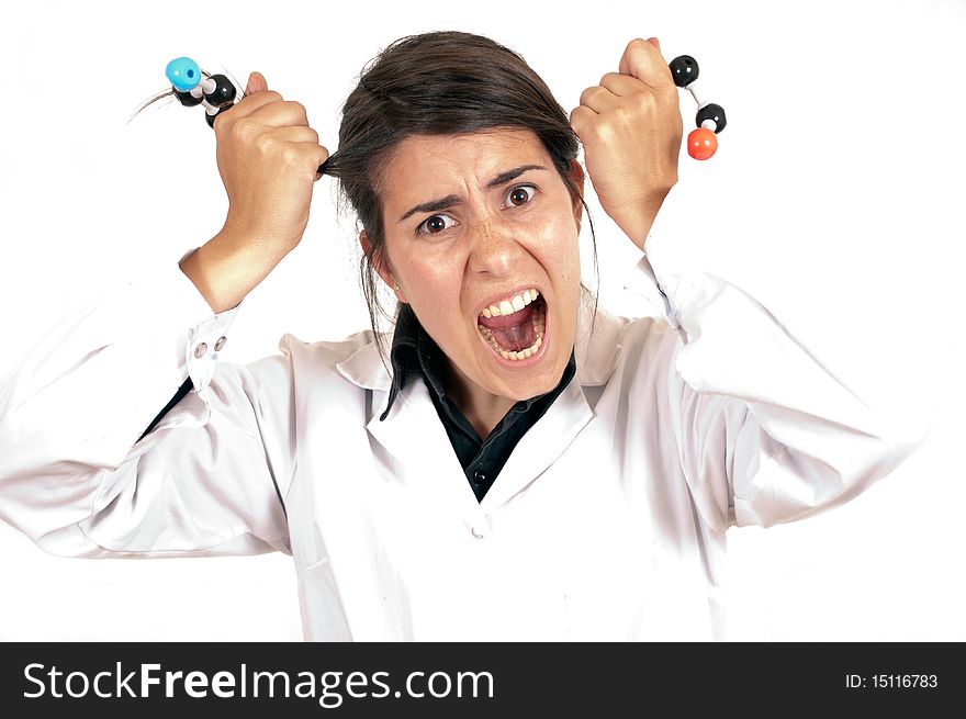 Female scientist in a laboratory working with an organic molecule. Female scientist in a laboratory working with an organic molecule