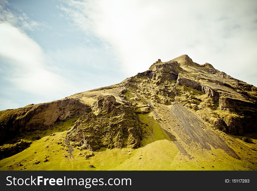 Mountain at Skogafoss, Iceland