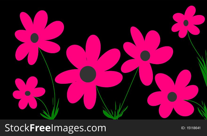 A lot of flowers on the black background