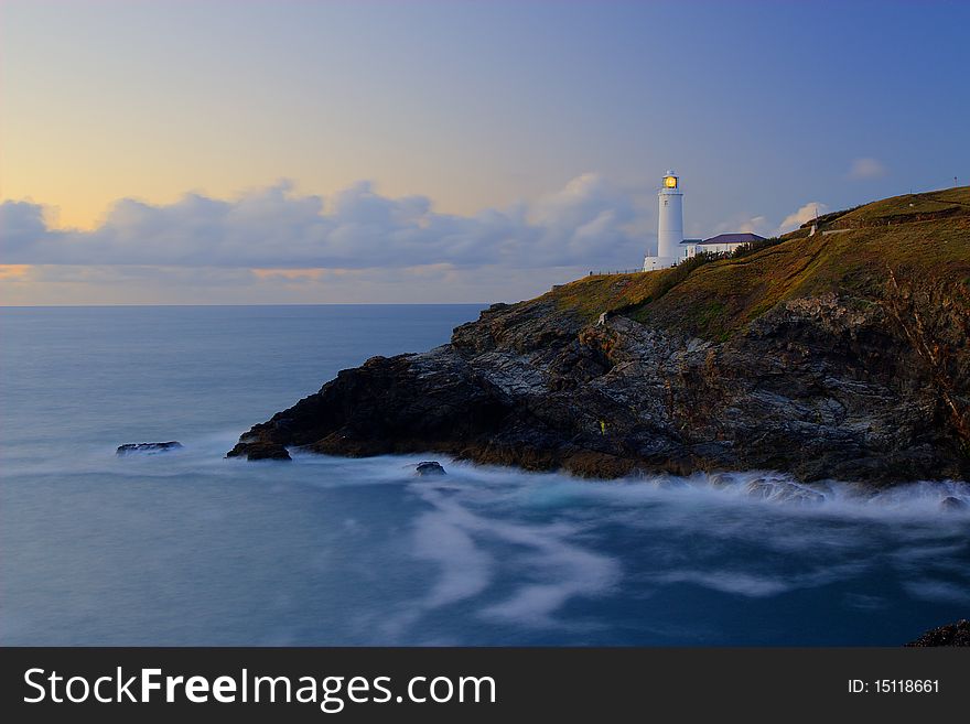 Lighthouse in cornwall england on cliffs. Lighthouse in cornwall england on cliffs