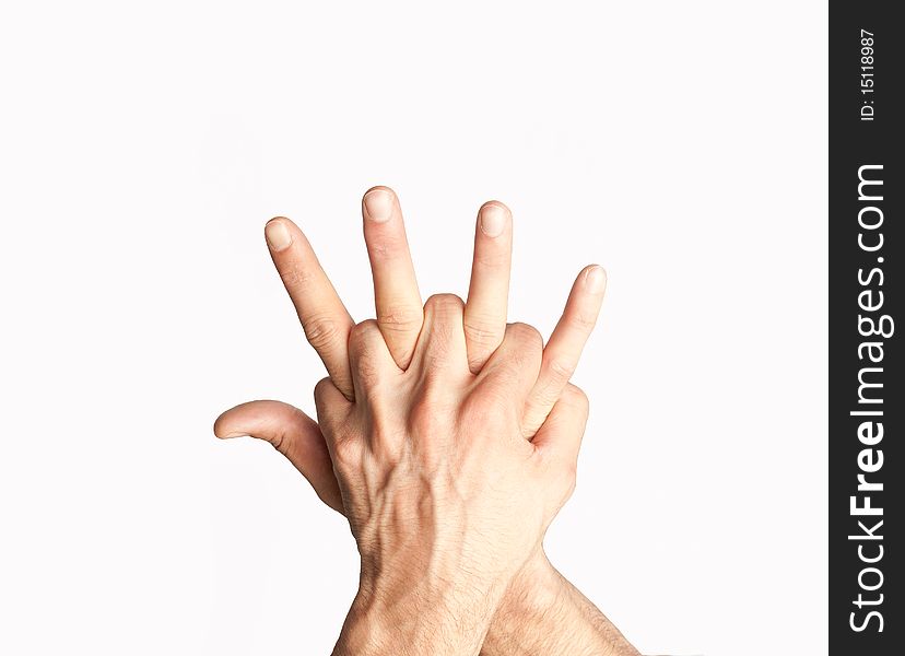 Two white hands mixed over white background