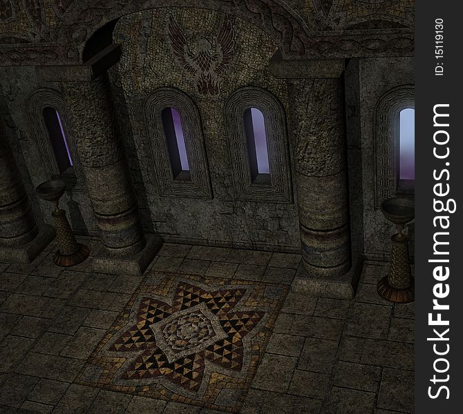 Magic window in a fantasy setting. 3D rendering of a fantasy theme for background usage.