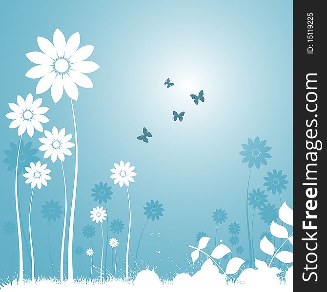 Flowers blue background vector illustration