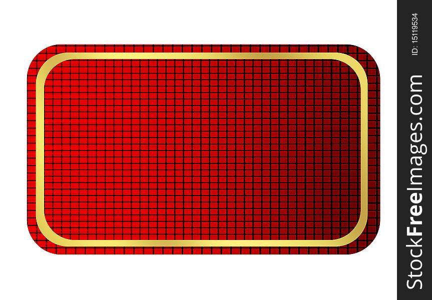 Red card with gold frame over white background. Isolated image
