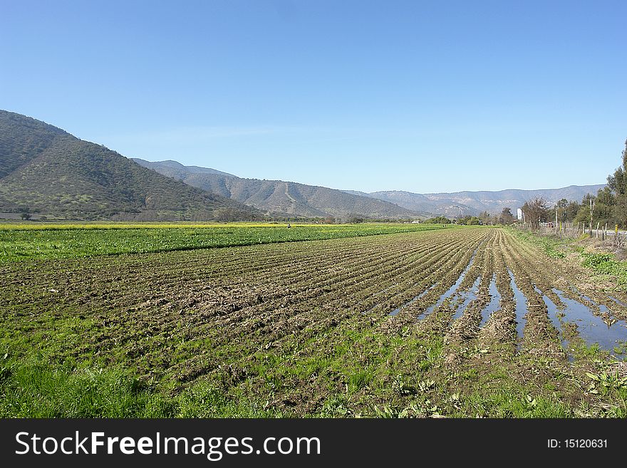 Farm landscape, small valley in the city of Santiago, chili