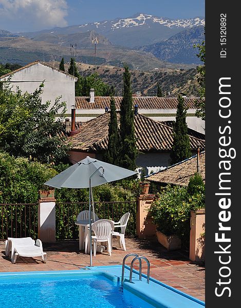 A beautiful vertical view of Granada and its natural landmark, Sierra Nevada.