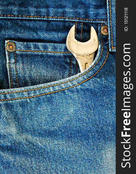 Blue Jeans pocket and wrench