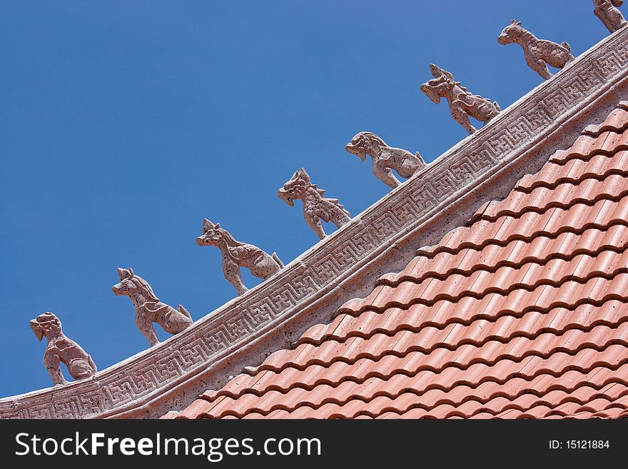 Lion statue on the chinese roof