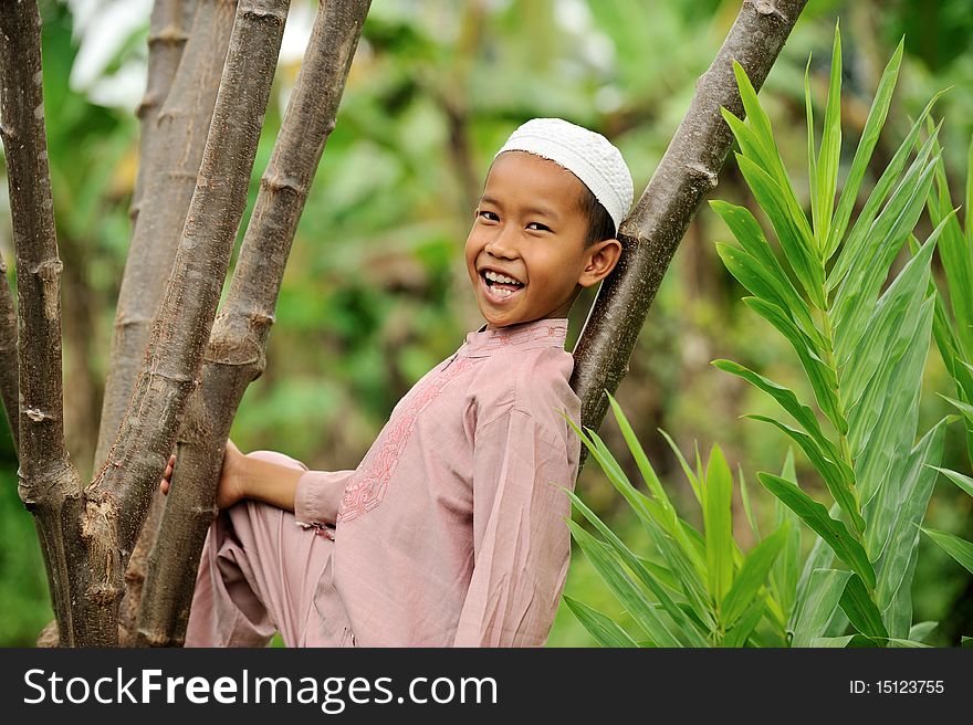 Portrait of happy Muslim Indonesian boy. Portrait of happy Muslim Indonesian boy