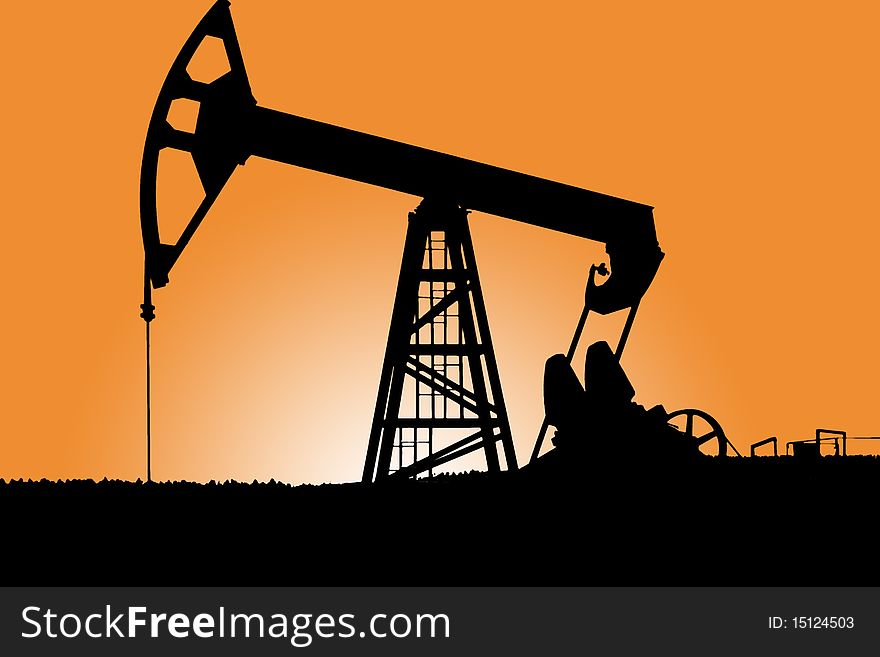 A silhouette of a pumpjack in state Udmurtskaya, Russian Federation. A silhouette of a pumpjack in state Udmurtskaya, Russian Federation