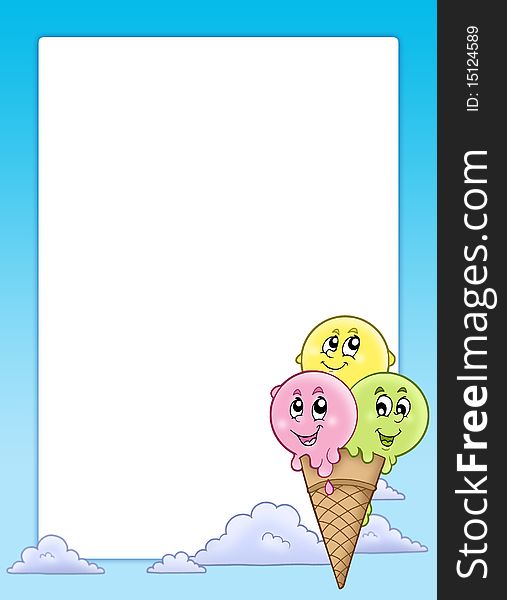 Frame with cartoon ice cream - color illustration.